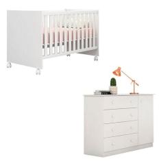 Berço Doce Sonho e Cômoda Infantil Helena Branco Brilho - Phoenix - Ph