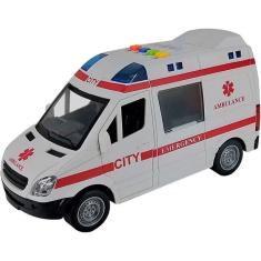 Brinquedo Carrinho de Fricção Ambulância Luz  Som Abre Porta