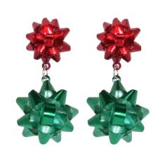Brincos de laço de Natal para mulheres, brincos de presente de Natal vermelhos e verdes, brincos festivos, enfeites de Natal, Large, Liga de aço, Sem pedra preciosa