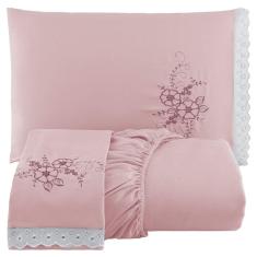 Jogo De Cama Lençol Solteiro Bordado Advance 2 Peças Rosê 100% Poliéster