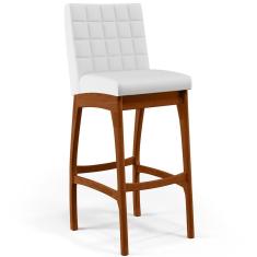 Banqueta Alta Mila B04 Assento Facto Base Fixa com Encosto Altura 106 cm Branco Fosco para Cozinha