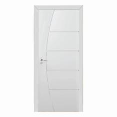 Kit Porta De Madeira 210x90cm Frisada Laqueada Esquerda Moldufama Branco