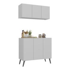 Kit Armário De Cozinha Aéreo E Balcão 3 Portas Retrô Multimóveis Mp2168 Branco/preto Branco/preto