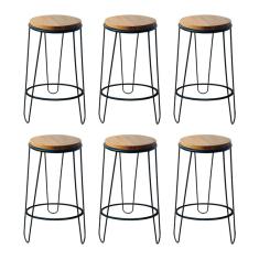 Kit 6 Banquetas Guatemala Industrial Em Ferro E Madeira Maciça Marrom