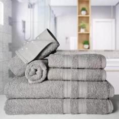 Jogo Toalhas 2 Banhos 2 Rostos 2 Pisos Grande Grossa Cinza