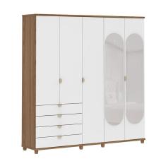 Guarda-Roupa Casal com Espelho Look 5 Portas 4 Gavetas Branco e Freijó