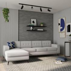 Sofá 4 Lugares Calmness com Chaise Esquerdo Pé Palito Linho Cotton Cru