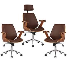 Kit 03 Cadeiras de Escritório Presidente e Diretor Giratória com Regulagem de Altura Akon PU Marrom - Gran Belo