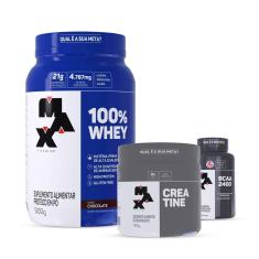 Combo 100% Whey 900g, Creatina 150g e Bcaa 60c Max Titanium-Unissex