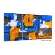 Quadro Decorativo Abstrato Azul Amarelo 3 peças 120x60
