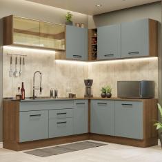 Cozinha Completa de Canto Madesa Agata 389001 com Armário e Balcão (Sem Tampo e Pia) - Rustic/Cinza