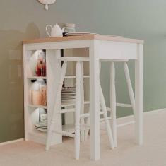 Balcão Ilha de Cozinha 90cm 3 Prateleiras Branco