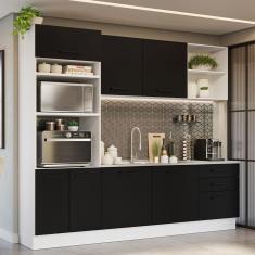 Armário De Cozinha Completa 250cm Branco/preto Agata Madesa 01 Branco/preto