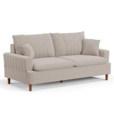 Sofá Living 3 Lugares 200cm com Almofadas Veras D05 Bouclê Bege - Mpoz
