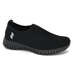 Tênis Feminino Usaflex Tricot Calce Fácil AE2208, Preto, 35
