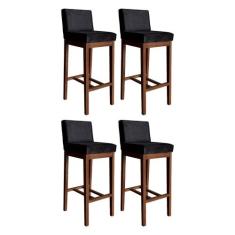 Kit 4 Banquetas Alta com Encosto Estofado Lisboa Madeira Maciça Suede 