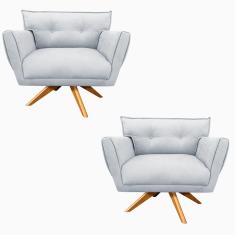 Kit 02 Poltronas Giratória Anitta Suede Base Madeira