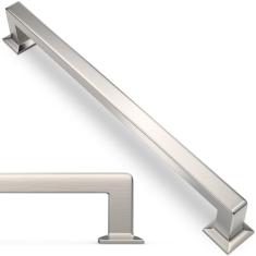 BUKOBYHE Pacote com 6 puxadores de armário de cozinha de 25,4 cm, puxadores de armário de níquel acetinado escovado, puxadores de gaveta prateados, ferragens de cozinha de liga de zinco