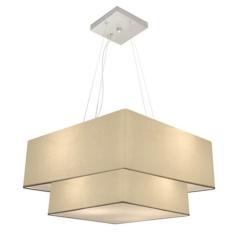 Lustre Pendente Duplo Quadrado Vivare Md-4066 Cúpula em Tecido 50x35cm Algodão Crú - Bivolt