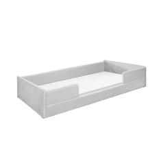 Cama Montessoriana De Criança Luana Em Madeira Maciça Com Revestimento Em Tecido Cinza