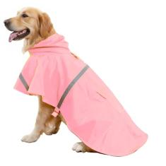 HAPEE Capas de chuva para cães com capuz de tira refletiva, jaqueta poncho para cães grandes (D4-rosa, 26B (comprimento das costas 66 cm))