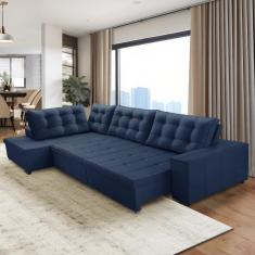 Sofá de Canto Retrátil e Reclinável com Molas 3,40x2,00 Esq Jacke Suede Azul Adonai Estofados
