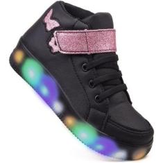 Tenis Infantil De Led Botinha Borboleta Meninas Feminino Brilhante-Feminino