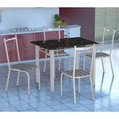 Conjunto de Mesa Gênova com 4 Cadeiras Lisboa Branco Liso E Preto Listrado