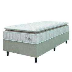 Cama Box Colchão Solteiro Molas Ensacadas City Pillow Top 88x188x61cm Branco / Bege Hellen - Suporta até 110kg por Pessoa