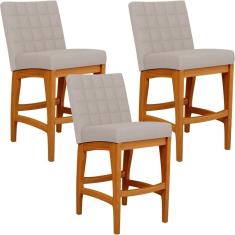Kit 03 Banquetas Baixa Cozinha Bancada Sala Jantar L02 Bege