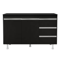 Balcão Gabinete Cozinha Lux 120cm 100% Mdf Com Tampo 02 Portas E 03 Gavetas Preto - Desk Design