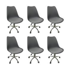 Kit 6 Cadeiras para Escritório Secretária Decorativa Eames Chicago Cinza