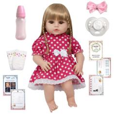 Boneca Reborn Infantil 46cm Laura Cabelo Longo Vários Itens - Cegonha 