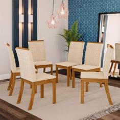 Conjunto 6 Cadeiras Estofadas Kesha Casa 812, Nature com Linho