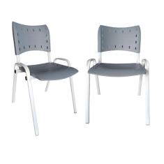 Kit 2 Cadeiras Iso para Escola Escritório Comércio Cinza Base Branca