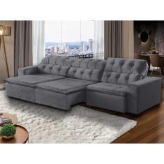 Sofá 07 Lugares Retrátil e Reclinável Alasca 350 Cm Pillow Veludo Cinz