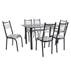 Conjunto de Mesa Granada com 6 Cadeiras Lisboa Preto Prata e Branco Fl