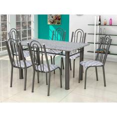 Conjunto de Mesa Luiza com 6 Cadeiras Craqueado Preto Capitonê - Artef