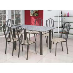 Conjunto de Mesa Luana com 6 Cadeiras Craqueado Preto Rattan - Artefam