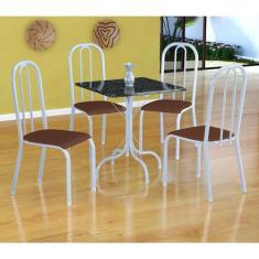 Conjunto de Mesa Malaga com 4 Cadeiras Madri Branco e Amadeirado - Fab