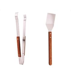 Pegador E Espatula Para Churrasco, Inox E Cabo De Madeira