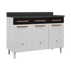 Balcão De Cozinha De Aço Triplo Com Tampo Branco preto