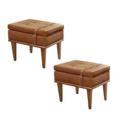 Conjunto - 2 Puffs Banqueta Londres Luxo Castellar Móbile Corino Caramelo