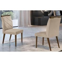 Cadeira Sala De Jantar Melissa Madeira Kit 2 Un Capuccino/linho Bouclê Creme - Rufato