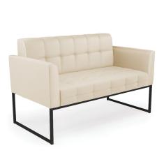 Sofá Namoradeira Elisa Corino Bege Base Metálica Industrial Preto - D'rossi