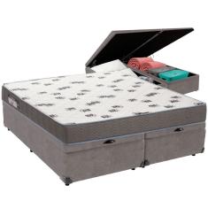 Cama Box Baú Cinza E Colchão Light Espuma D33 Queen Ortobom