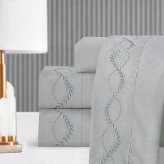 Jogo de Lençol Queen 4 Peças Gênova Percal 400 Fios Bordado - Bella Pr