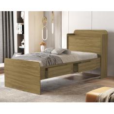 cama solteiro tamires com gavetas prateleira e bau para quarto moderna