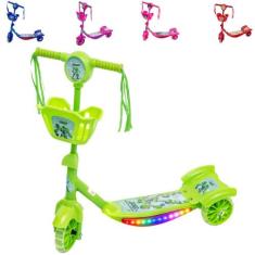 Patinete Infantil Luz De Led 3 Rodas Cesto Música Menino Menina Crianç