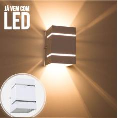 Arandela  Branca + LED 5W 3000K luminária Externa Parede Muro 2 Focos 